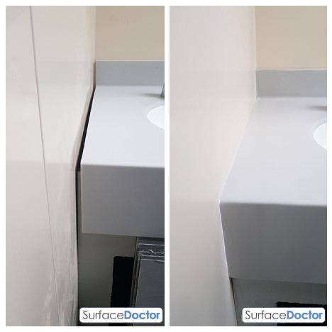 Worktop edge and surface repair example in Chelsea