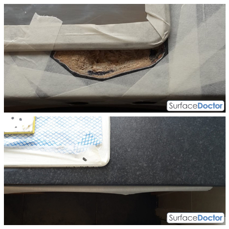 Surface Doctor at work repairing cracked worktop in Stevenage